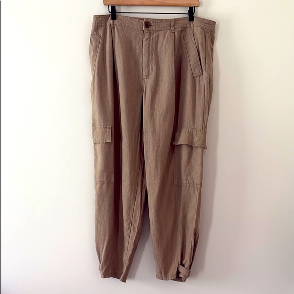 A New Day Linen Blend Cargo Pants Straight Leg Adjustable Ankle Size 14 Brown - Picture 10 of 15